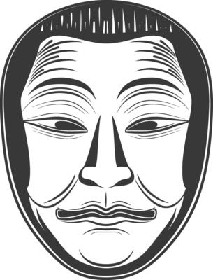 AI generated Silhouette Japanese Traditional Mask Hyottoko Mask black color only