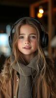 AI generated Girl Wearing Headphones in Music School Lesson photo