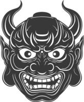 AI generated Silhouette Japanese Traditional Mask Demon Mask black color only vector