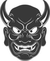 AI generated Silhouette Japanese Traditional Mask Demon Mask black color only vector