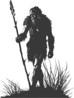 AI generated Silhouette ancient caveman black color only full body vector