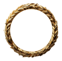 AI generated golden round frame with luxurious and elegant flower leaf pattern, generative ai png