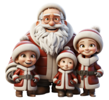 AI generated 3d animated cartoon character Santa Claus with children, generative ai png