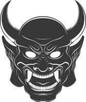 AI generated Silhouette Japanese Traditional Mask Oni Mask black color only vector