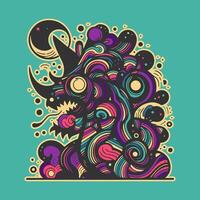 Colorful Psychedelic Beast with Swirling Patterns Illustration vector