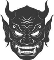 AI generated Silhouette Japanese Traditional Mask Oni Mask black color only vector