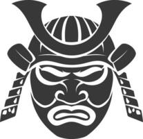 AI generated Silhouette Japanese Traditional Mask Samurai Mask black color only vector