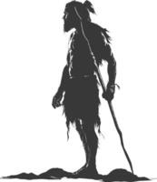 AI generated Silhouette ancient caveman black color only full body vector