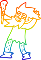 rainbow gradient line drawing of a cartoon cave man png