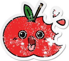 autocollant en détresse d'une pomme rouge de dessin animé mignon png