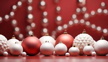 AI generated Christmas ornament decoration, celebrating winter season with shiny spheres generated by AI photo