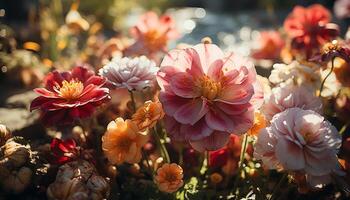 ai generado vibrante colores de naturaleza ramo de flores floración en un verano prado generado por ai foto