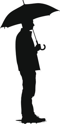 AI generated Silhouette man with umbrella during drizzle black color only