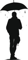 AI generated Silhouette man with umbrella during drizzle black color only vector