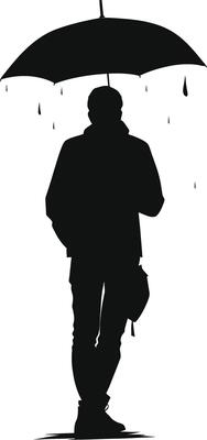 AI generated Silhouette man with umbrella during drizzle black color only