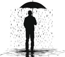 AI generated Silhouette man with umbrella during drizzle black color only vector