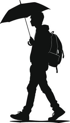 AI generated Silhouette man student with umbrella black color only