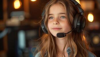 AI generated Girl Wearing Headphones in Music School Lesson photo