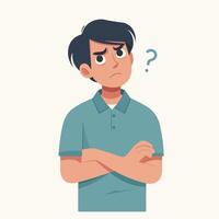 People have curious expressions and question marks are floating around their heads. flat design style vector illustration