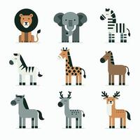 Vector illustration set of animals in flat style. Wild animals characters