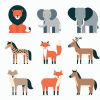 Vector illustration set of animals in flat style. Wild animals characters