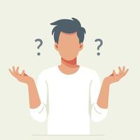 People have curious expressions and question marks are floating around their heads. flat design style vector illustration