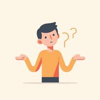 People have curious expressions and question marks are floating around their heads. flat design style vector illustration