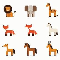 Vector illustration set of animals in flat style. Wild animals characters