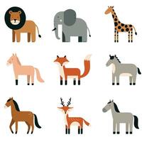 Vector illustration set of animals in flat style. Wild animals characters