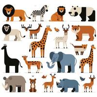 Vector illustration set of animals in flat style. Wild animals characters