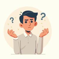 People have curious expressions and question marks are floating around their heads. flat design style vector illustration