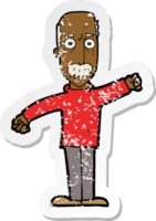 retro distressed sticker of a cartoon angry old man png