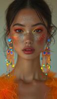 AI generated Vivid Asian Fashion High-Fashion Model in Fluorescent Style photo