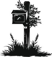 AI generated Silhouette mailbox black color only full vector