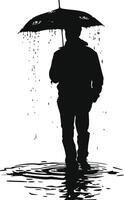 AI generated Silhouette man with umbrella during drizzle black color only vector