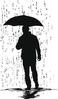 AI generated Silhouette man with umbrella during drizzle black color only vector