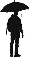 AI generated Silhouette man student with umbrella black color only vector