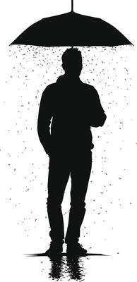 AI generated Silhouette man with umbrella during drizzle black color only