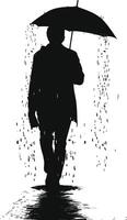 AI generated Silhouette man with umbrella during drizzle black color only vector