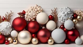 AI generated Christmas ornament decoration, winter celebration, shiny gold ball gift generated by AI photo