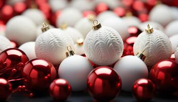 AI generated Christmas ornaments in a row, vibrant colors, reflecting joy and celebration generated by AI photo