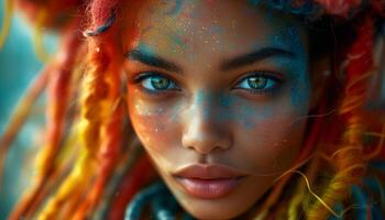 AI generated Colorful Creativity Dynamic Illustration of Character with Multicolored Hair photo