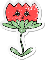 distressed sticker of a cute cartoon flower png