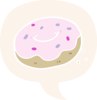 cartoon donut with sprinkles with speech bubble in retro style png