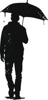 AI generated Silhouette man with umbrella during drizzle black color only vector