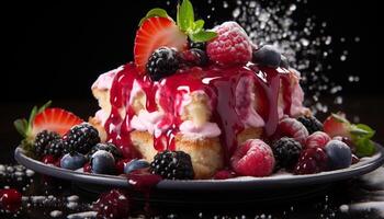 AI generated Freshness and sweetness on a plate, a berry dessert indulgence generated by AI photo