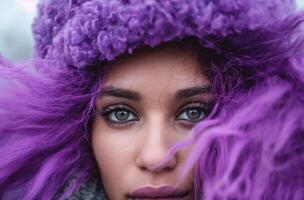 AI generated Woman with purple fur hat photo