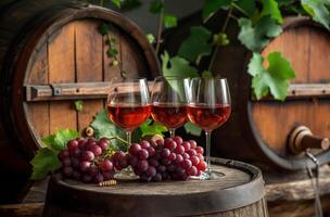 AI generated Rose wine on barrel photo