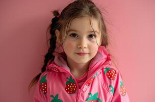 AI generated Young girl in strawberry jacket photo