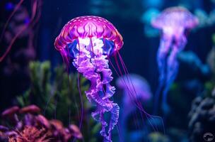 ai generado vívido Medusa en acuático habitat foto
